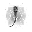 A microphone and sword overlapping in an X shape, both engulfed in flame tattoo design idea