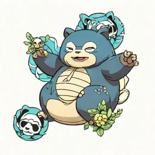snorlax and black panda bear tattoo design idea