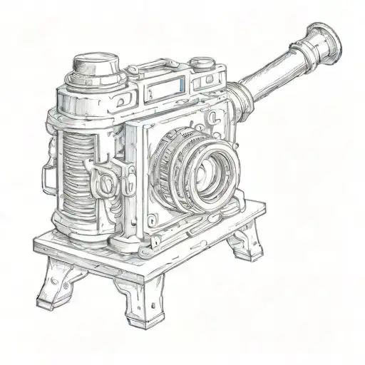 old camera with compass and an old typewriter vintage nostalgic tattoo design idea