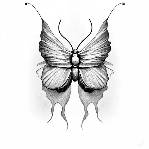 Elegant black-grey design of a luna moth resting on a delicate flower tattoo design idea