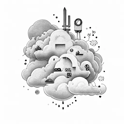 Garden tools clouds scrolk tattoo design idea