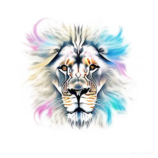 Lion with never give up tattoo design idea