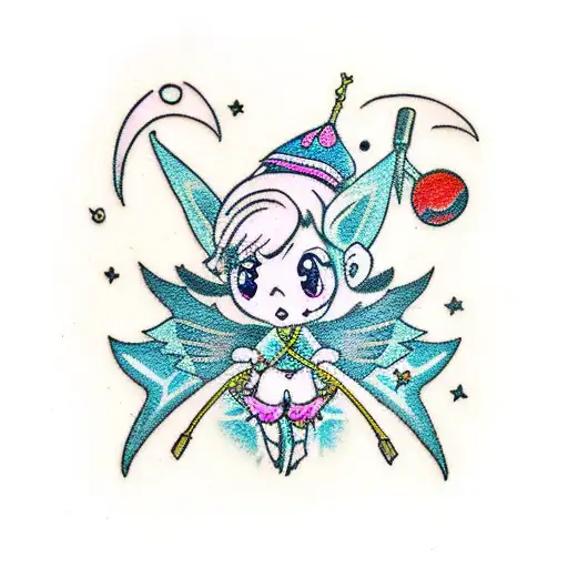 lulus pixie with jinx weapons from league of legends tattoo design idea
