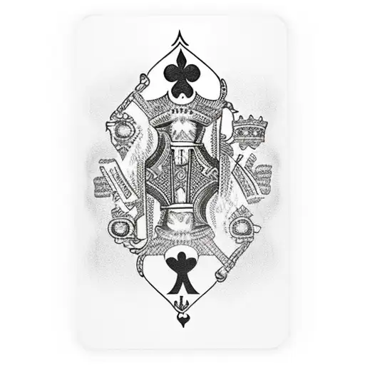 king of hearts playing card bottom half decayed with pistol and tactical gear  tattoo design idea