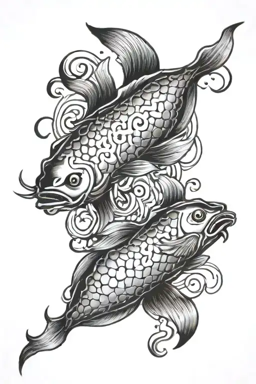 number 2 & 3 in chinese character, pisces zodiac symbol tattoo design idea