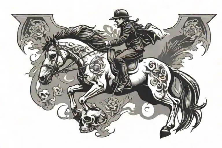horse jumping,skull tattoo design idea