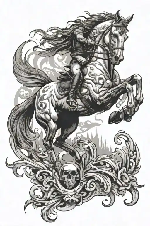 horse jumping,skull tattoo design idea