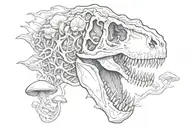 T rex skull and mushrooms growing tattoo design idea