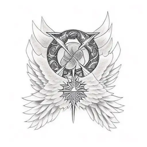 Wings with Cross and Sun tattoo design idea