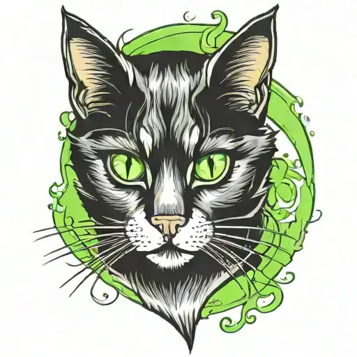 black cat with green eyes face tattoo design idea