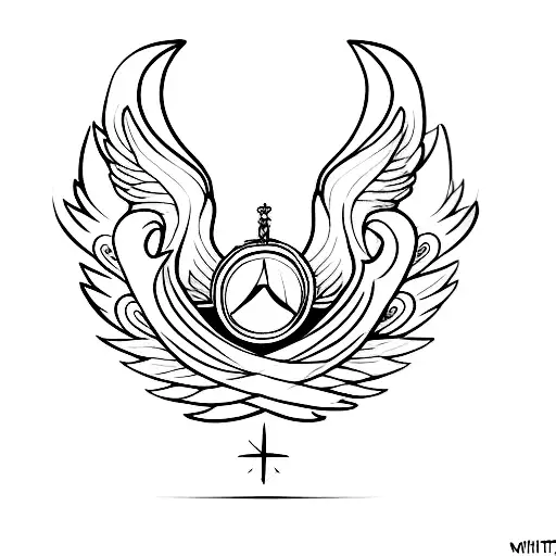angel wings with a name in the middle tattoo design idea