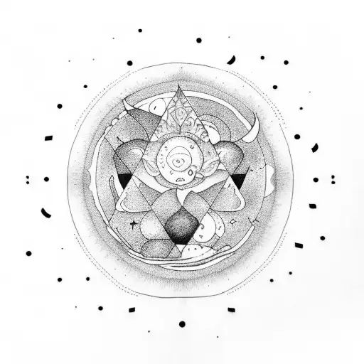 triangle moon sea meditation massage tattoo design idea