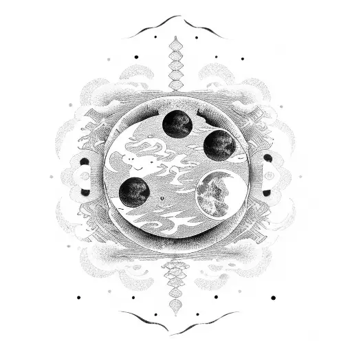 japanese moon sea meditation mindfulness friendship tattoo design idea