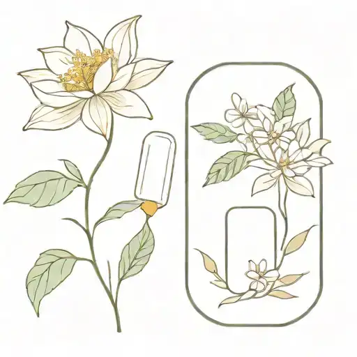 Create a minimalist tattoo of a medication patch surrounded by delicate floral elements tattoo design idea