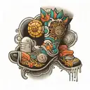 medication patch work leg sleeve tattoo design idea