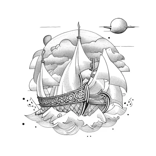 viking ship in stormy sea  tattoo design idea