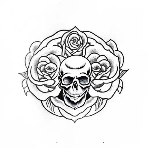 A skull surrounded by roses and an eagle perched on top, symbolizing the beauty in death and rebirth tattoo design idea