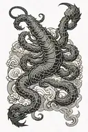 Scorpion surrounded by swirling clouds in a black and grey style tattoo design idea