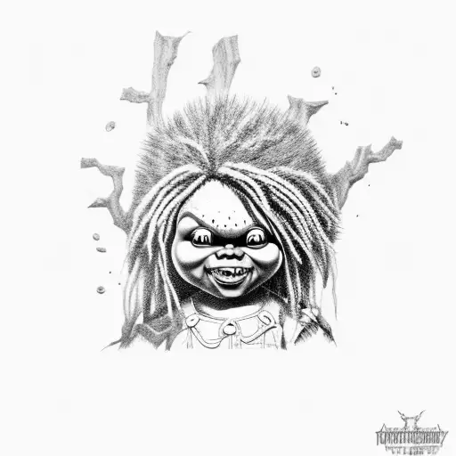black chucky doll  realistic  tattoo design idea