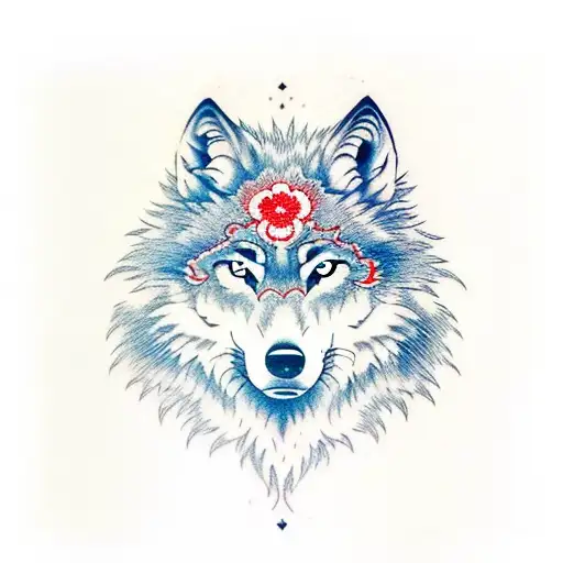 Wolf, Japanese Higanbana tattoo design idea