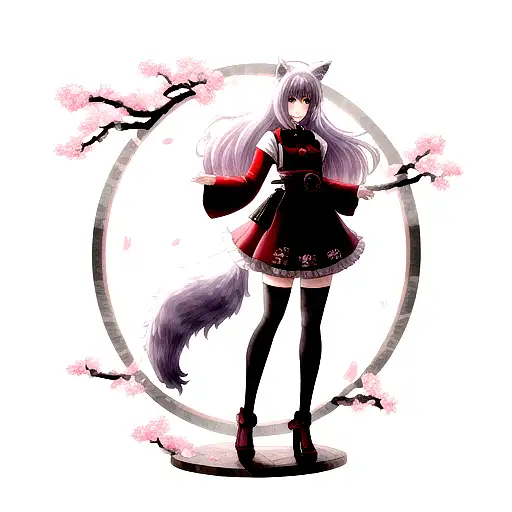 Wolf, Cherry Blossom, Full Body tattoo design idea