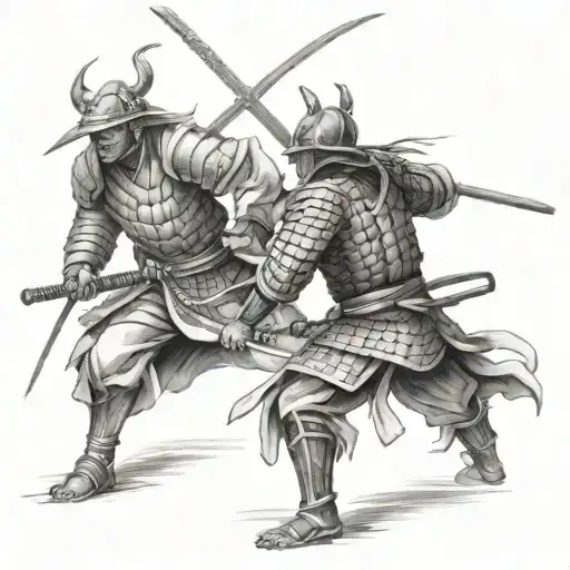 samurai warrior battling tattoo design idea