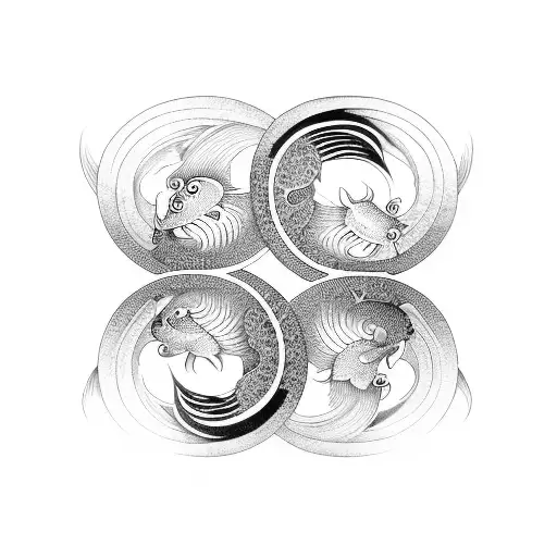 two koi fish circling yin yang symbol, bounded by ouroboros tattoo design idea