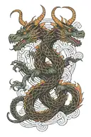 two interlocking dragons intertwined tattoo design idea