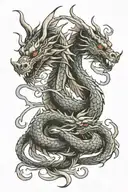 two interlocking dragons intertwined tattoo design idea