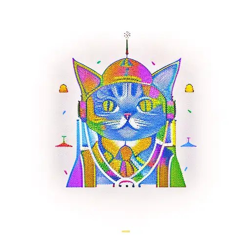 An amusement park skyline with a cat-shaped Ferris wheel tattoo design idea