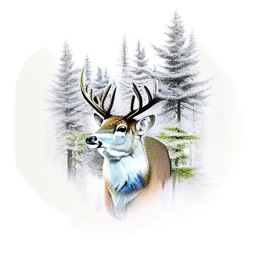 buck in a forest tattoo design idea