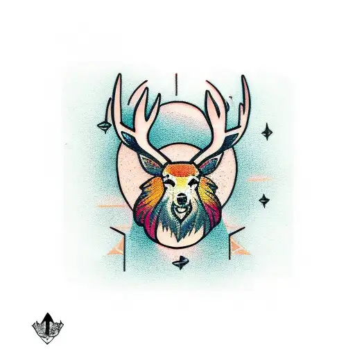 buck in a forest tattoo design idea