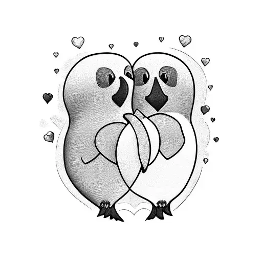 A tattoo of two penguins holding hands, with a heart-shaped background, showcasing the client's favorite things - penguins and love. tattoo design idea