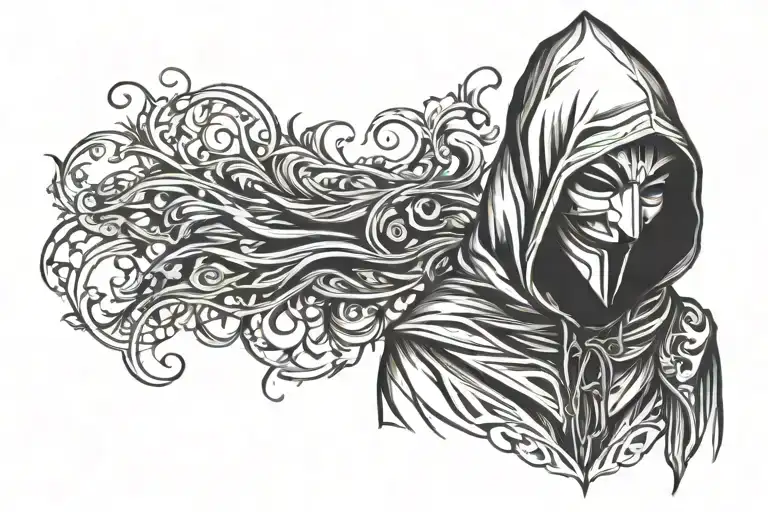 anonymous hooded man tattoo design idea