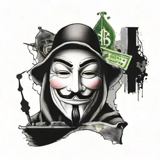 anonymous with $ symbol together tattoo design idea