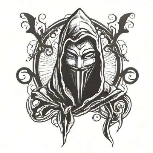 anonymous hooded man tattoo design idea