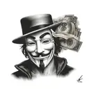 anonymous with $ symbol together tattoo design idea