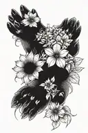 cat paws with flowers tattoo design idea