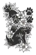 cat paws with flowers tattoo design idea