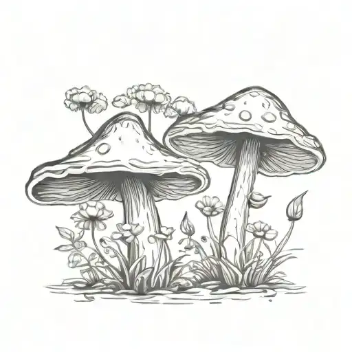 two separate vintage postage stamps, one has a mushroom and the other has a daisy.  tattoo design idea