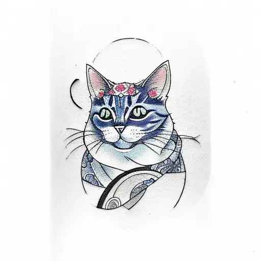 cat with blueberry tattoo design idea
