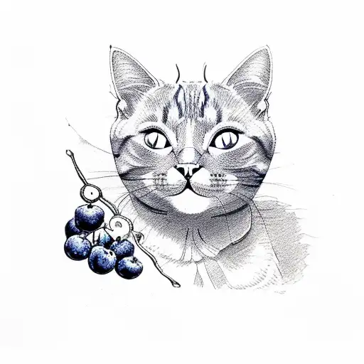 cat with blueberry tattoo design idea