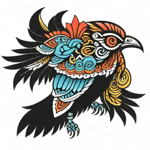 tribal Aztec bird color tattoo design idea