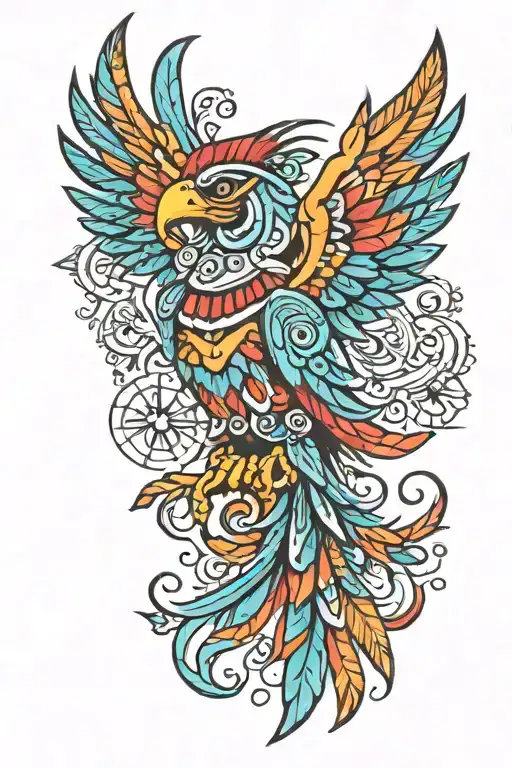 Aztec tribal bird color tattoo design idea
