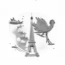 Eiffel Tower, Wedding, Stairs, Sky, Clock, 3 Little Birds, Lion tattoo design idea