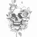 "Great Start" surrounded by roses, skulls, flowers and a pencil tattoo design idea
