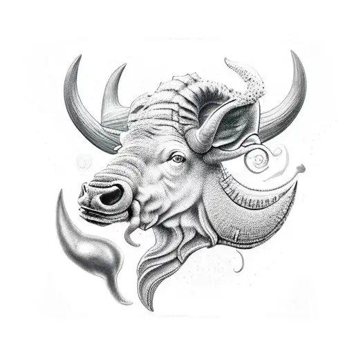 Un toro del signo Tauro enojado y con un corazón verde y rojo tattoo design idea