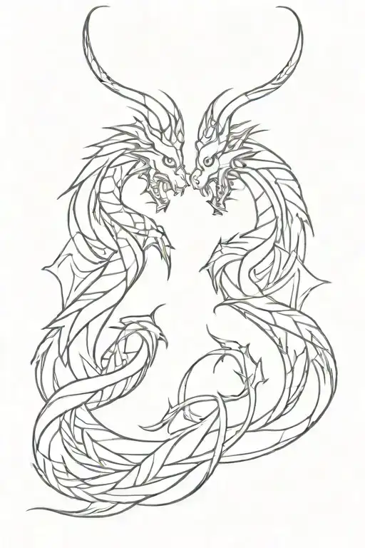 two dragons face-to-face with intertwined tails tattoo design idea