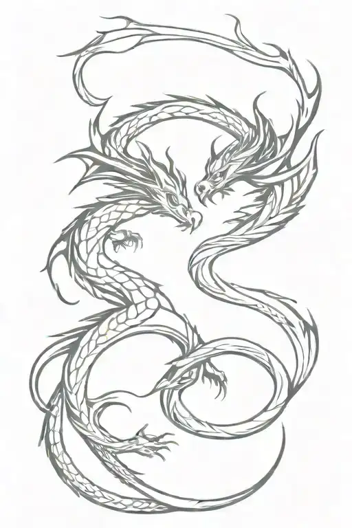 two dragons with intertwined tails tattoo design idea