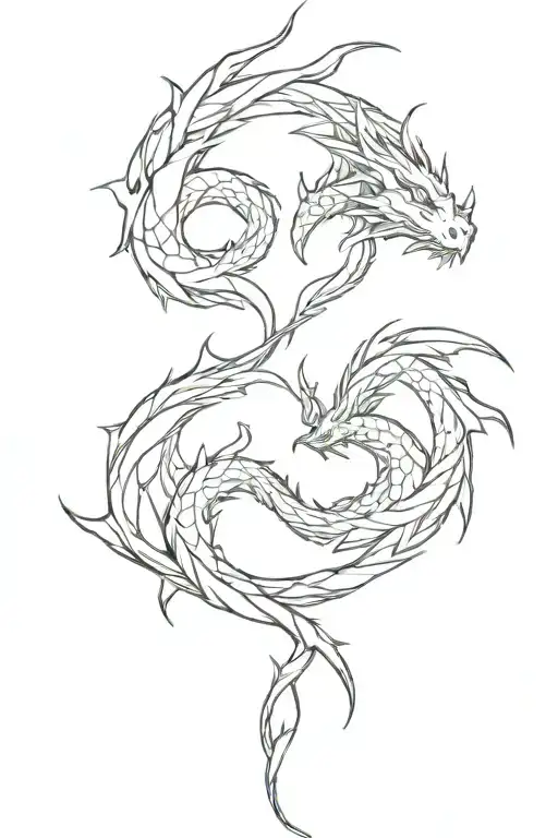 symmetrical tattoo of two dragons with intertwined tails tattoo design idea